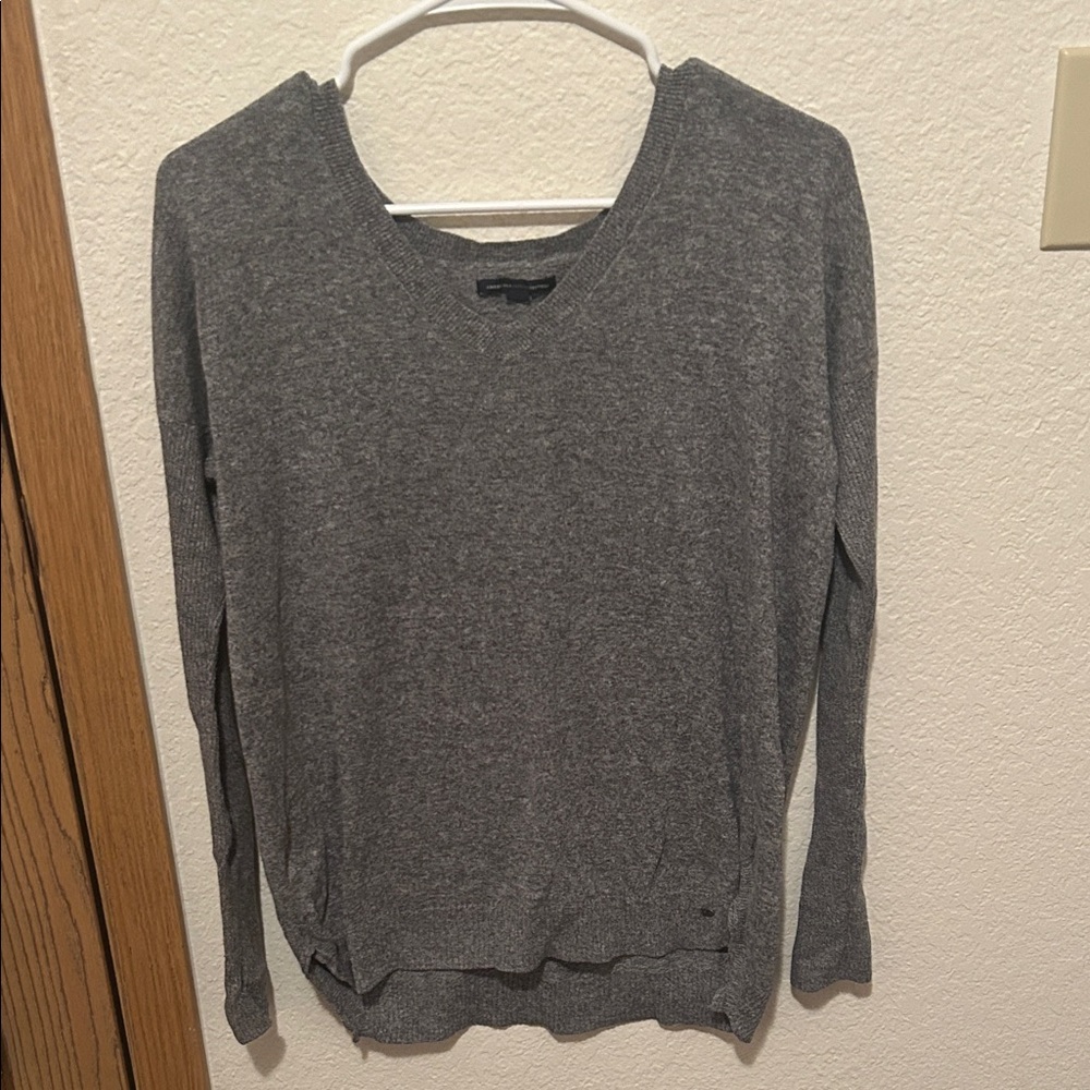 American Eagle Gray Knit V Neck Sweater XS